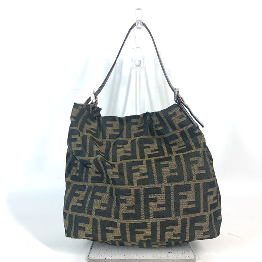 FENDI Shoulder Bag Leather / canvas Brown Accessory pouch Zucca logo Women Used Authentic
