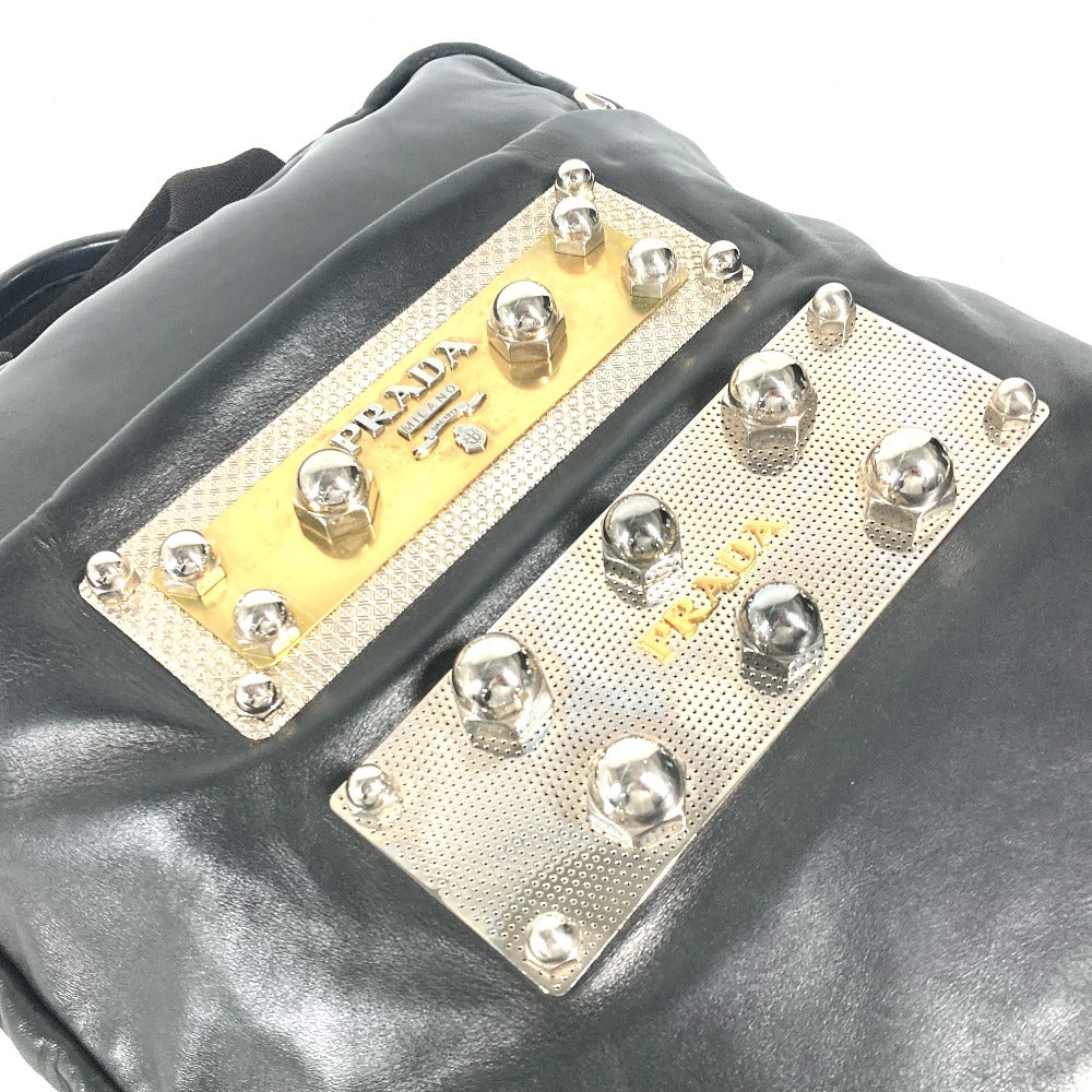 PRADA Tote Bag VA0744 leather black logo metal plate mens(Unisex) Used Authentic