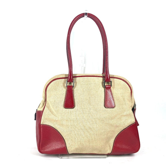 PRADA Shoulder Bag Leather / canvas beige By color Triangle logo plate Women Used Authentic