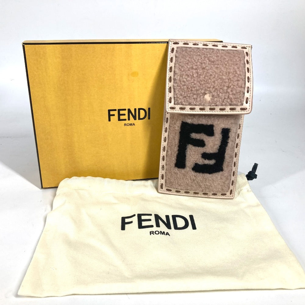 FENDI Pouch 7AS047 Fur, Leather beige Smartphone case phone pouch Women Used Authentic