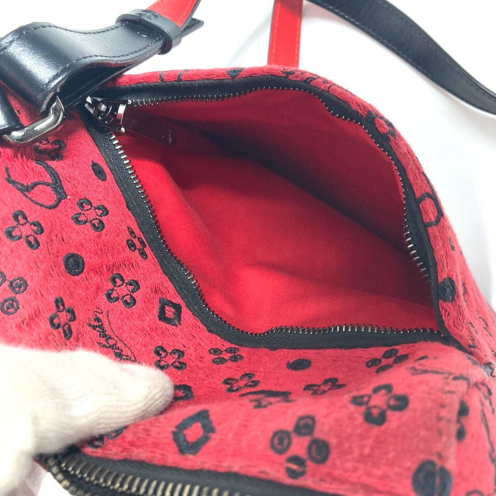 Christian Louboutin Shoulder Bag Leather / canvas black Logo embroidery