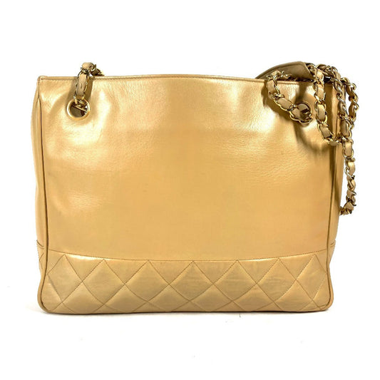 CHANEL Shoulder Bag leather beige vintage Matrasse quilting