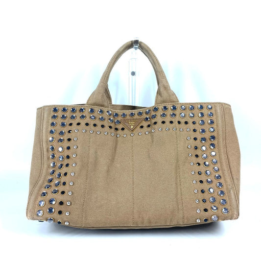 PRADA Handbag canvas beige Canapa logo studs