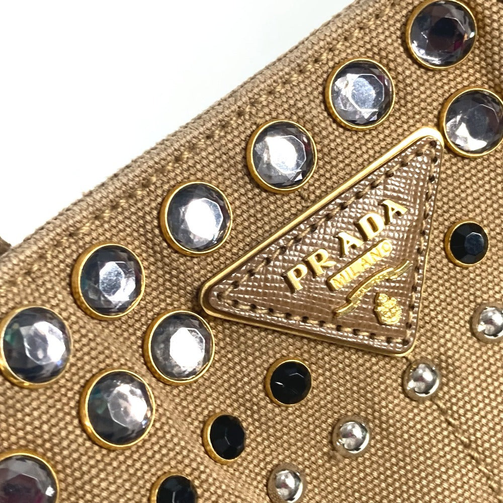 PRADA Handbag canvas beige Canapa logo studs