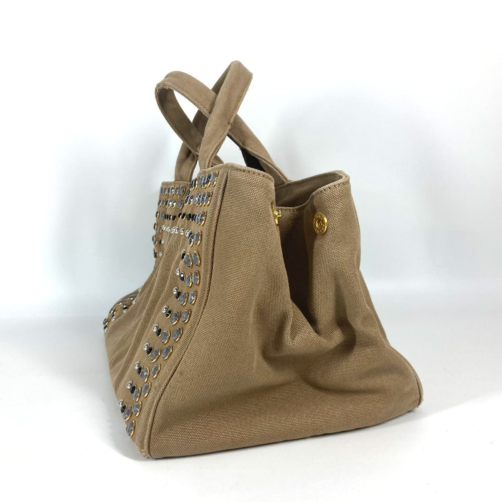 PRADA Handbag canvas beige Canapa logo studs