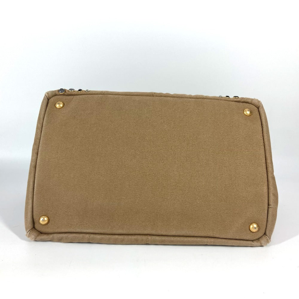 PRADA Handbag canvas beige Canapa logo studs