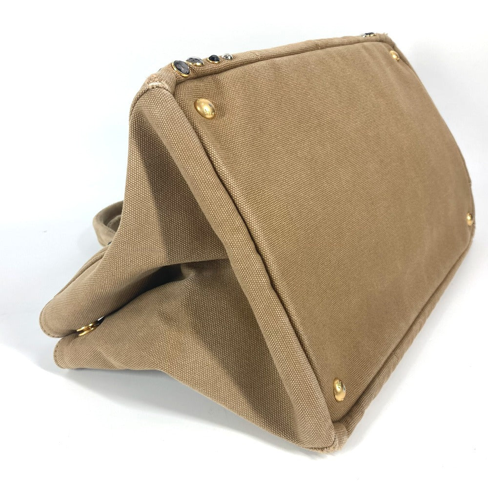 PRADA Handbag canvas beige Canapa logo studs