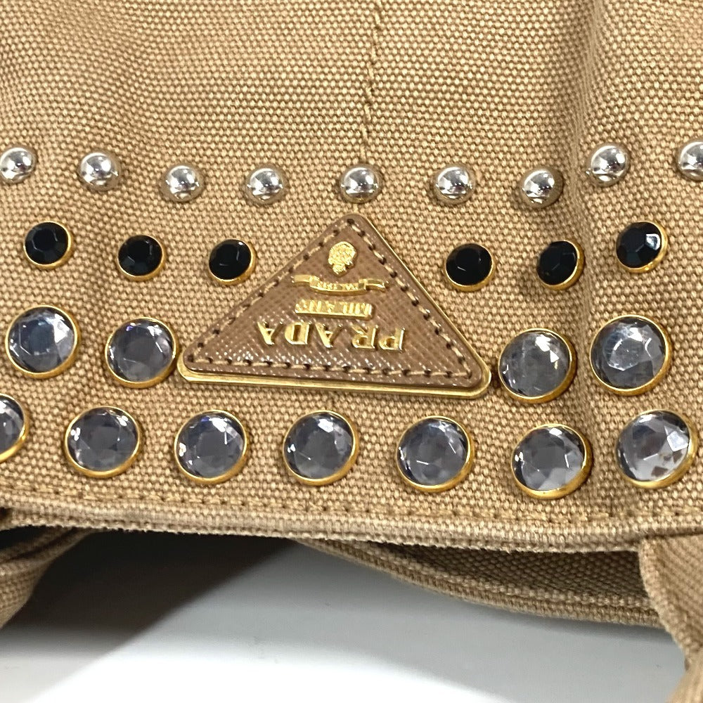 PRADA Handbag canvas beige Canapa logo studs