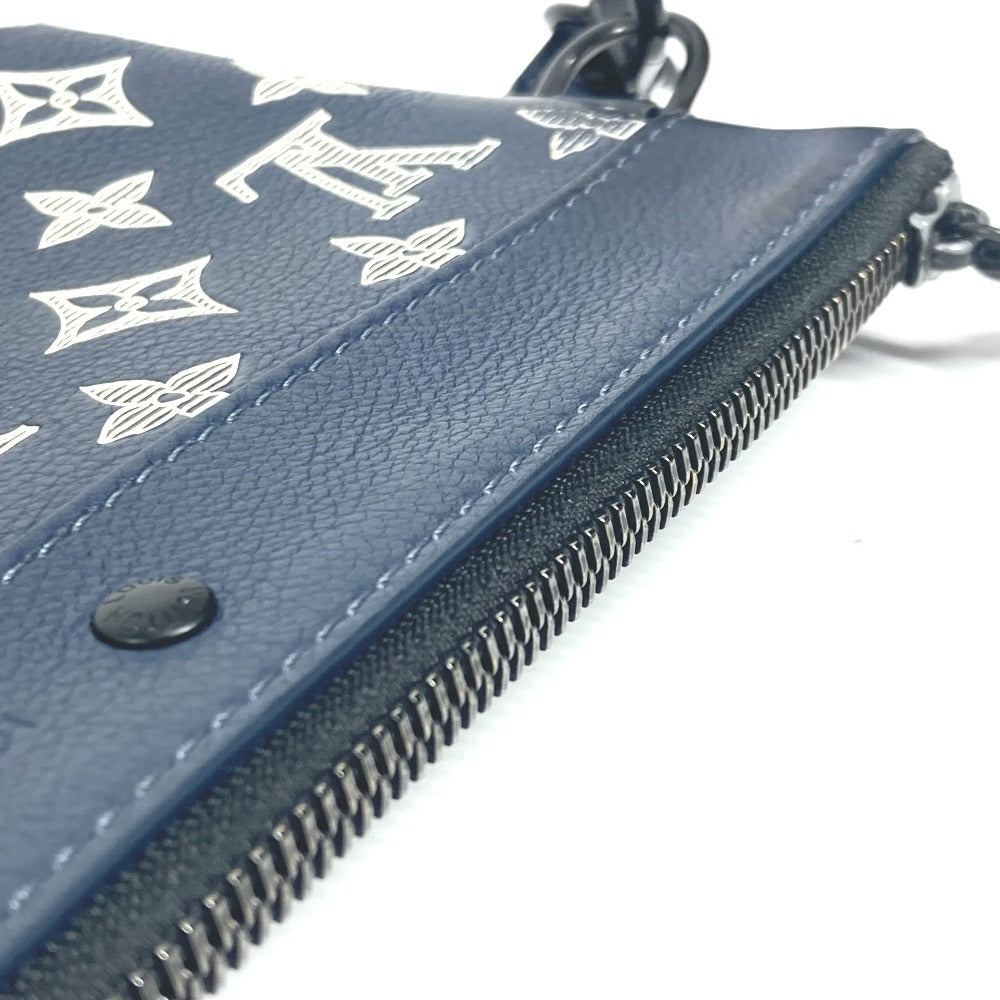 LOUIS VUITTON Clutch bag M83382 Monogram shadow leather Navy Monogram shadow pochette to go unisex(Unisex) Used Authentic