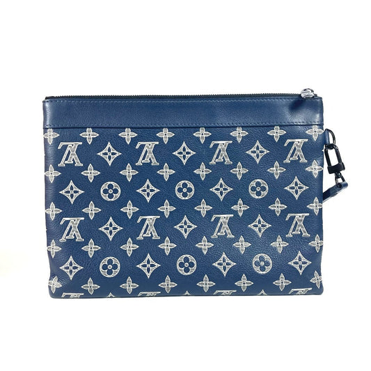 LOUIS VUITTON Clutch bag M83382 Monogram shadow leather Navy Monogram shadow pochette to go unisex(Unisex) Used Authentic