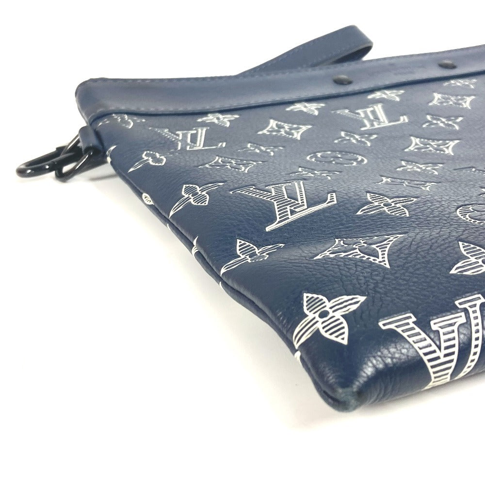 LOUIS VUITTON Clutch bag M83382 Monogram shadow leather Navy Monogram shadow pochette to go unisex(Unisex) Used Authentic