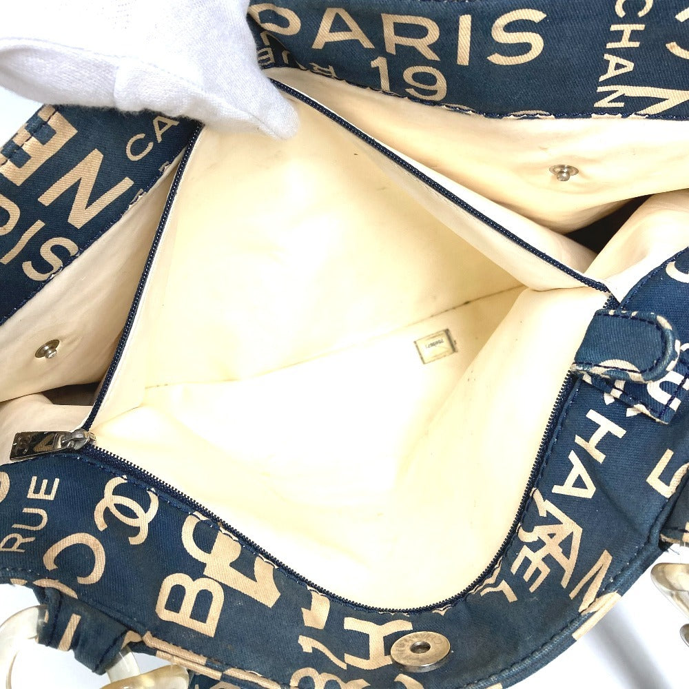 CHANEL Tote Bag canvas Navy Bysy line logo