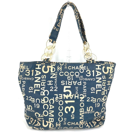 CHANEL Tote Bag canvas Navy Bysy line logo