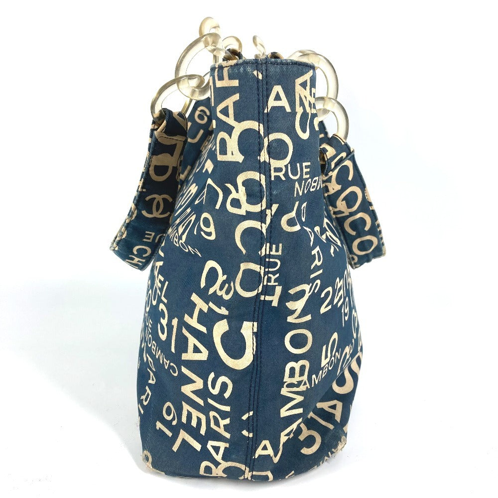CHANEL Tote Bag canvas Navy Bysy line logo