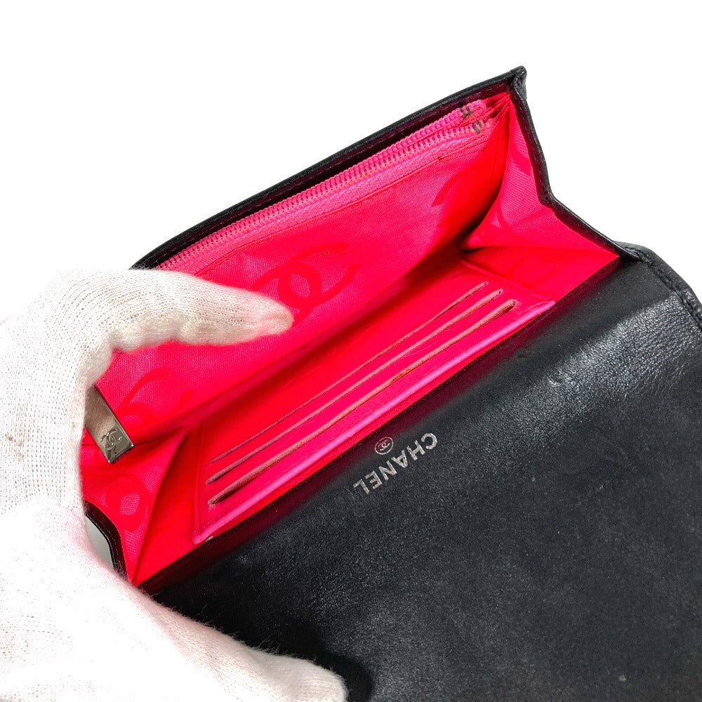 CHANEL Folded wallet leather black Cambon line CC COCO Mark logo