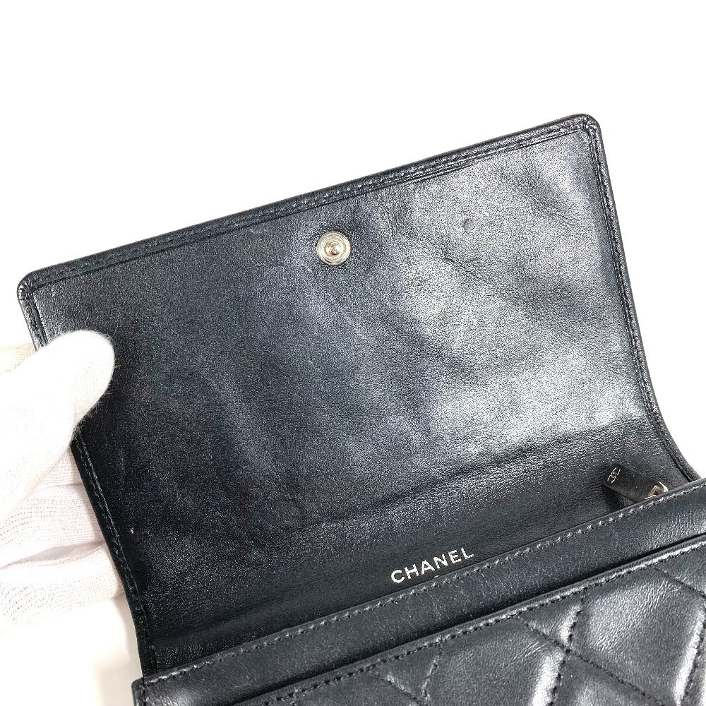 CHANEL Folded wallet leather black Cambon line CC COCO Mark logo