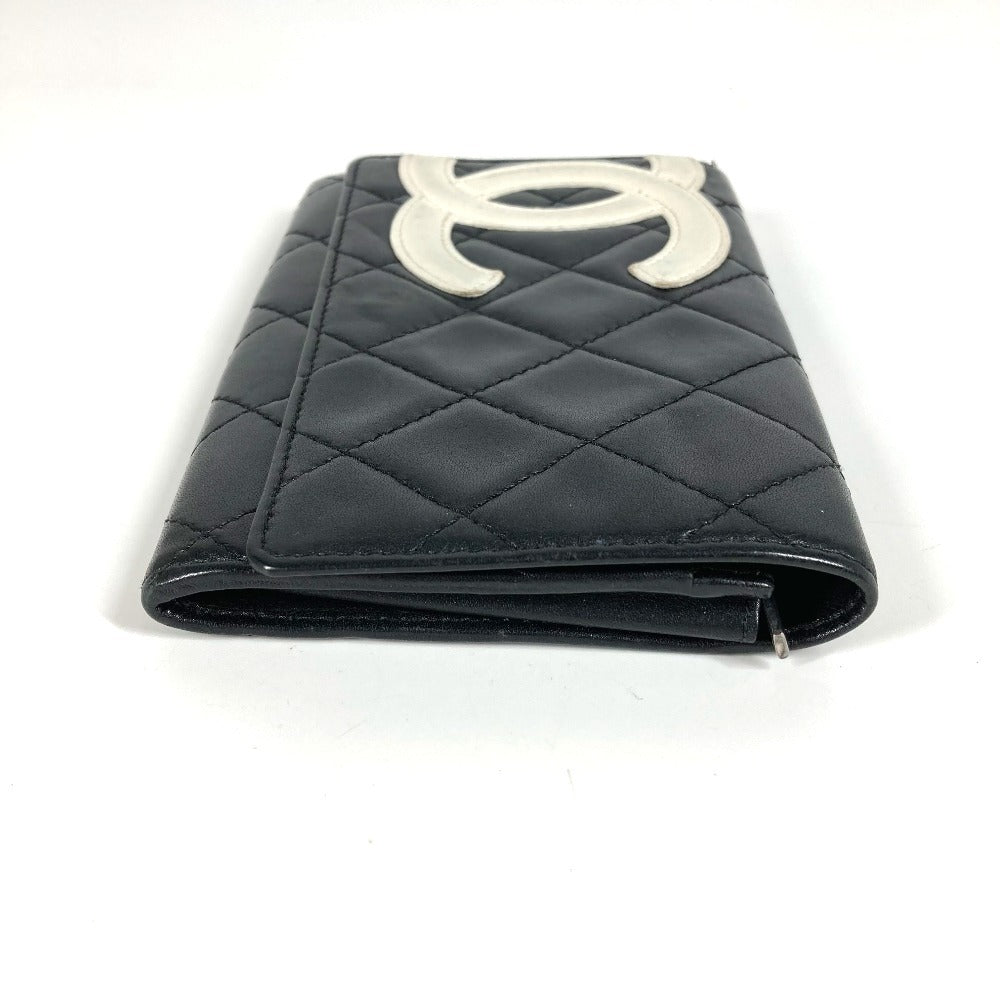 CHANEL Folded wallet leather black Cambon line CC COCO Mark logo