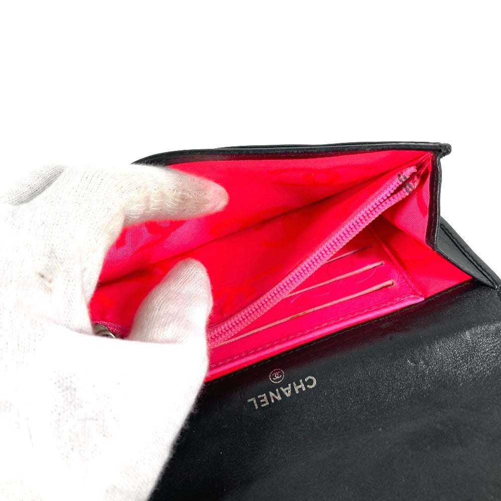 CHANEL Folded wallet leather black Cambon line CC COCO Mark logo