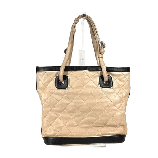 CHANEL Shoulder Bag lambskin beige Matrasse quilting