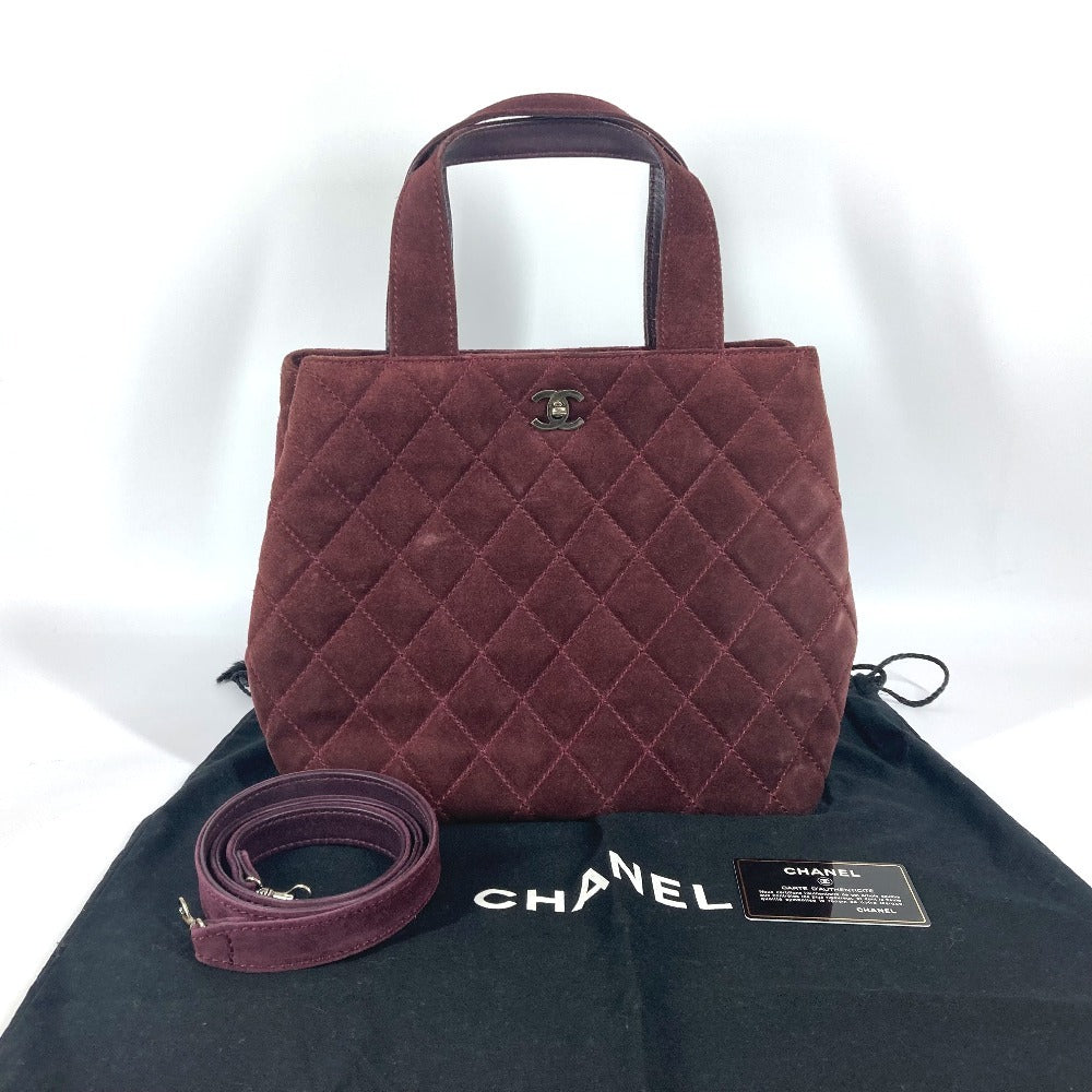 CHANEL Handbag suede wine-red Tote Bag Vintage Turnlock CC COCO Mark Matelasse Quilting Women Used Authentic