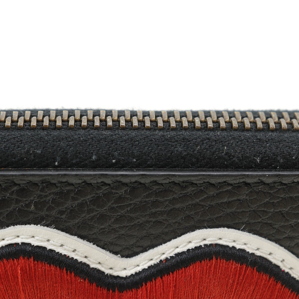 GUCCI Long Wallet Purse 474584 leather black GG Marmont Embroidery Zip Around unisex(Unisex) Used Authentic