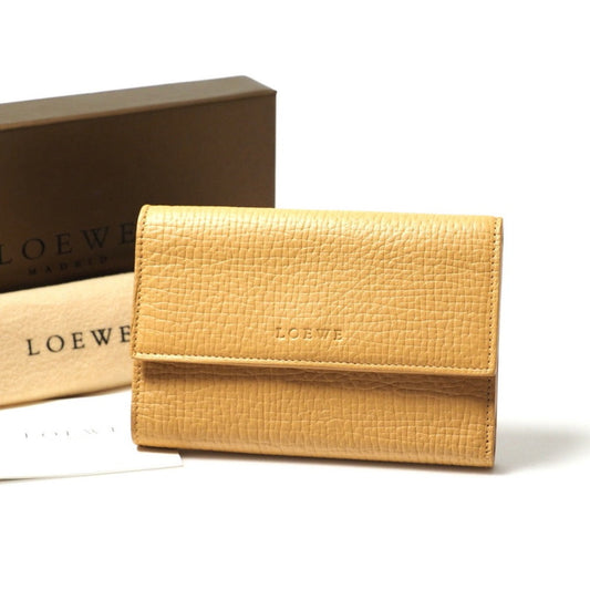 LOEWE Tri-fold wallet Genuine Leather Camel Women Used Authentic