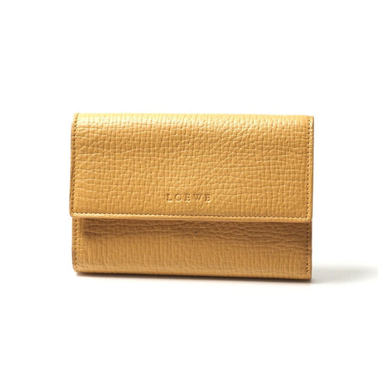 LOEWE Tri-fold wallet Genuine Leather Camel Women Used Authentic
