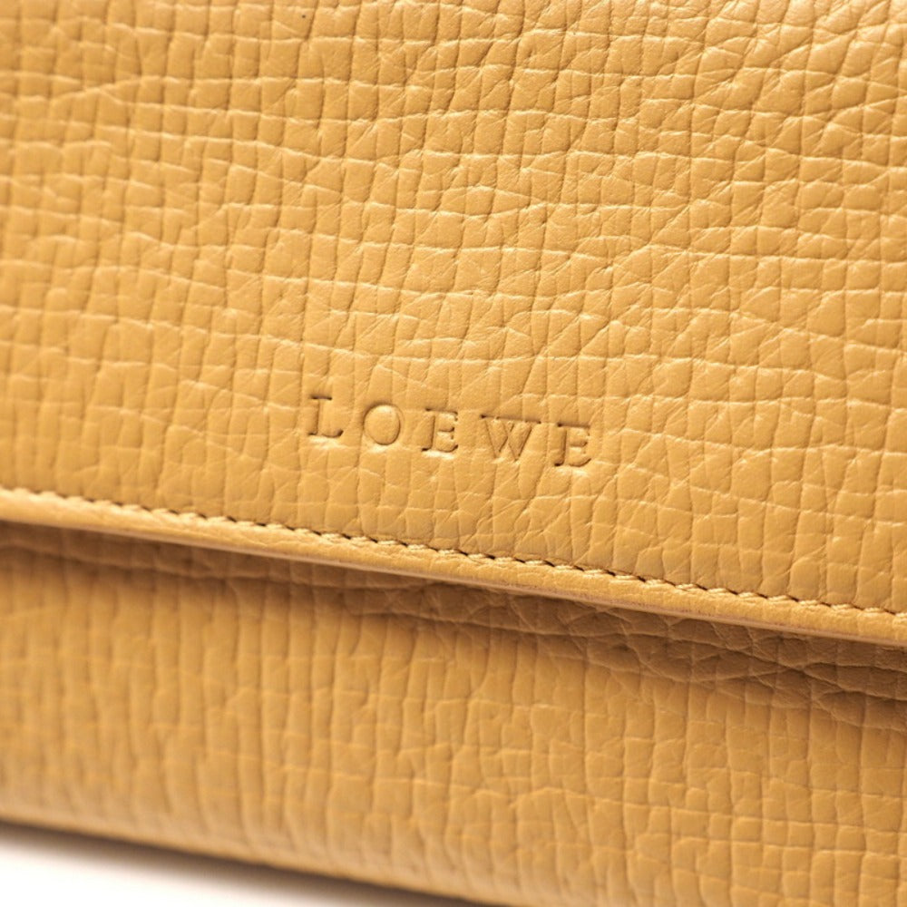 LOEWE Tri-fold wallet Genuine Leather Camel Women Used Authentic