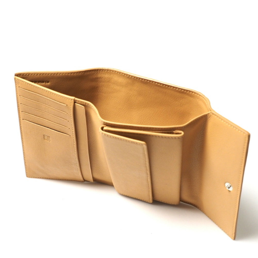 LOEWE Tri-fold wallet Genuine Leather Camel Women Used Authentic