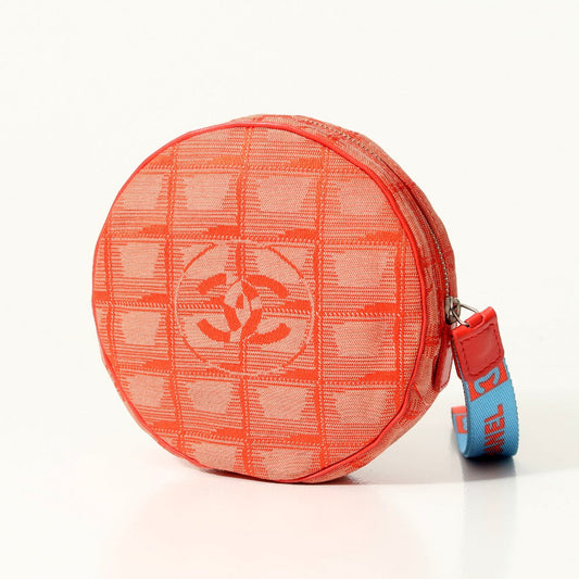 CHANEL Accessory pouch Nylon jacquard Red New travel line Women Used Authentic