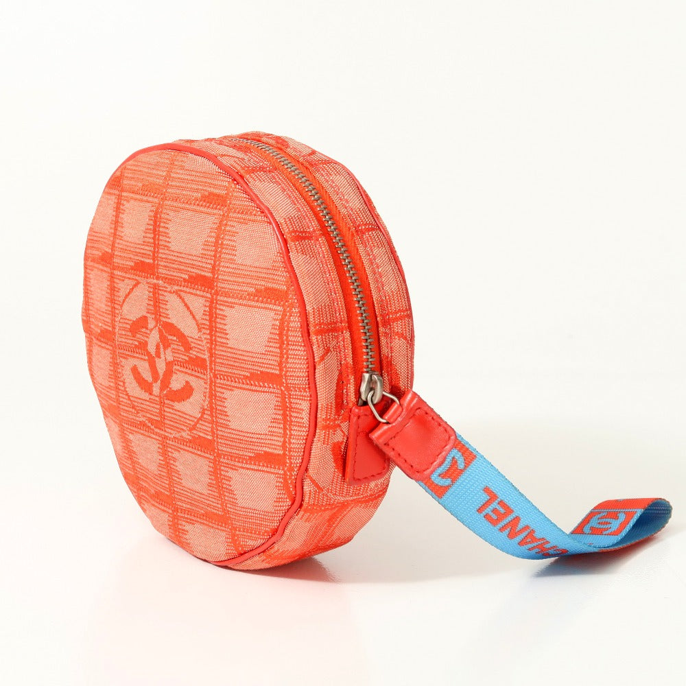 CHANEL Accessory pouch Nylon jacquard Red New travel line Women Used Authentic