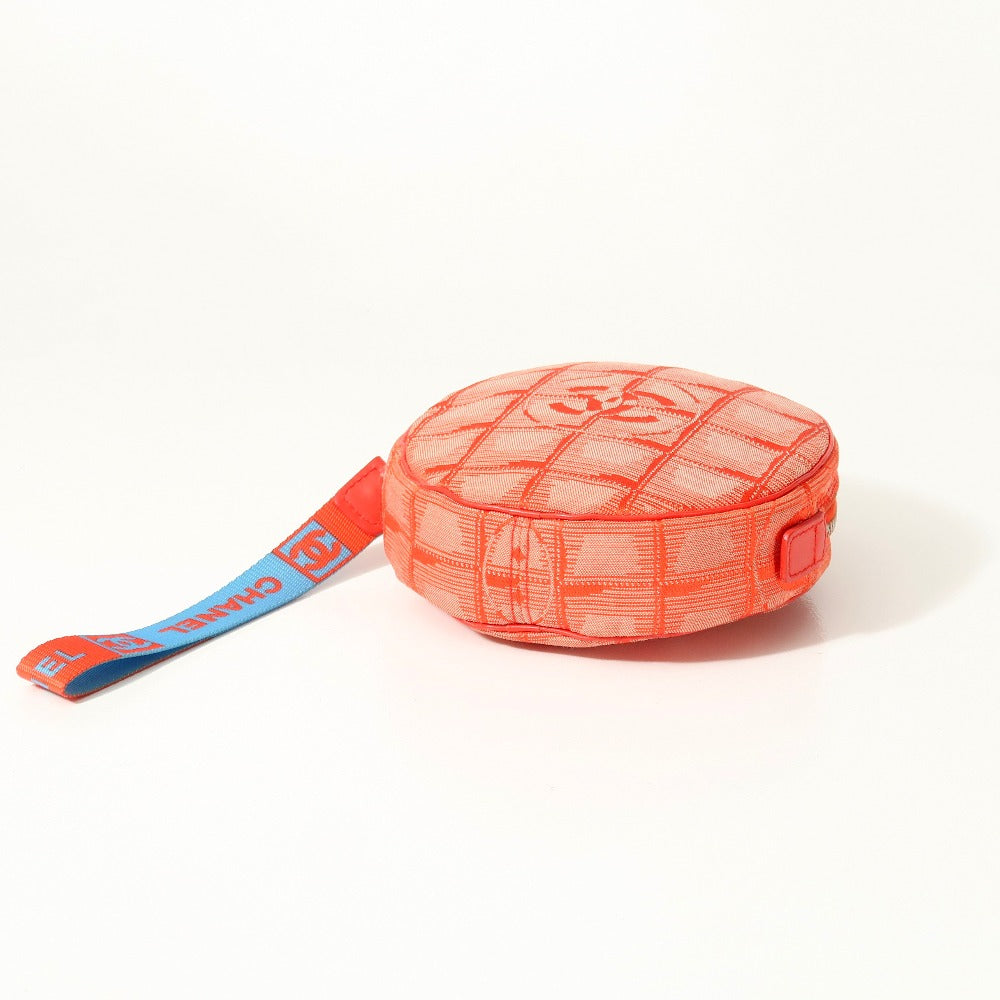 CHANEL Accessory pouch Nylon jacquard Red New travel line Women Used Authentic