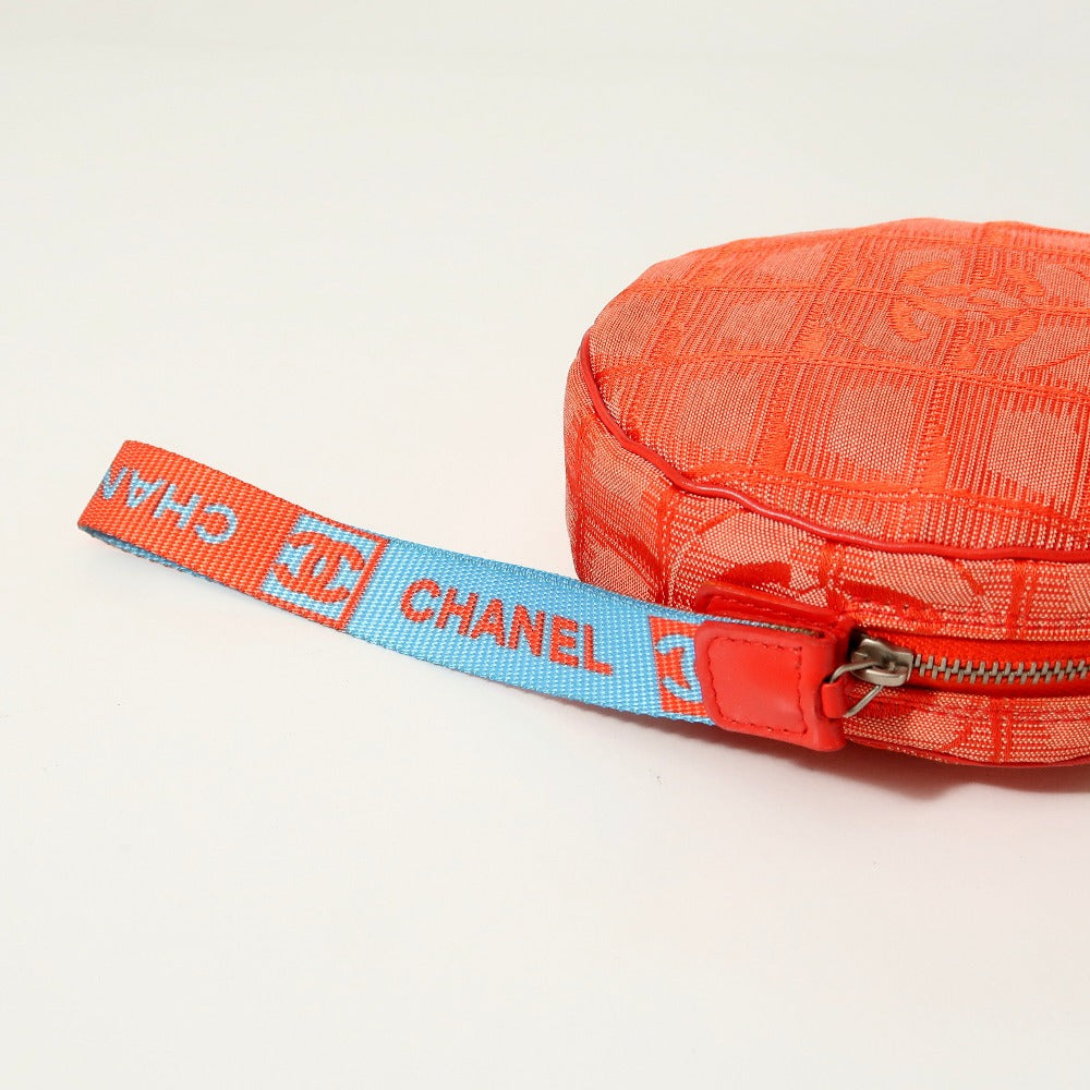 CHANEL Accessory pouch Nylon jacquard Red New travel line Women Used Authentic