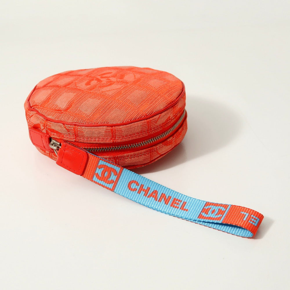 CHANEL Accessory pouch Nylon jacquard Red New travel line Women Used Authentic