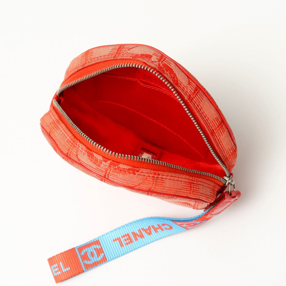 CHANEL Accessory pouch Nylon jacquard Red New travel line Women Used Authentic
