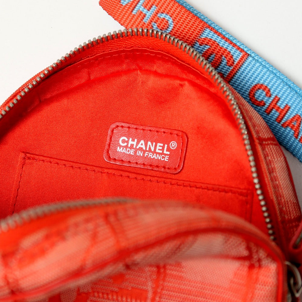 CHANEL Accessory pouch Nylon jacquard Red New travel line Women Used Authentic