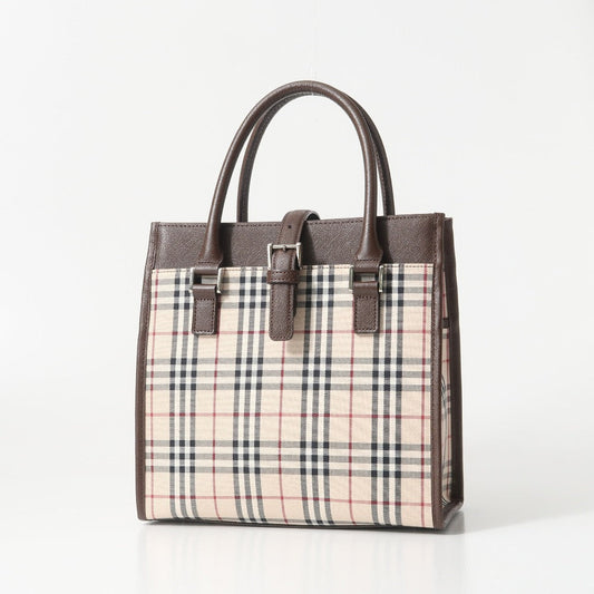BURBERRY Handbag Leather x nylon canvas Brown beige