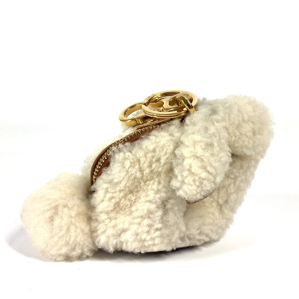 LOEWE Coin case Leather, Shearling Ivory Wallet Coin Pocket Rabbit rabbit