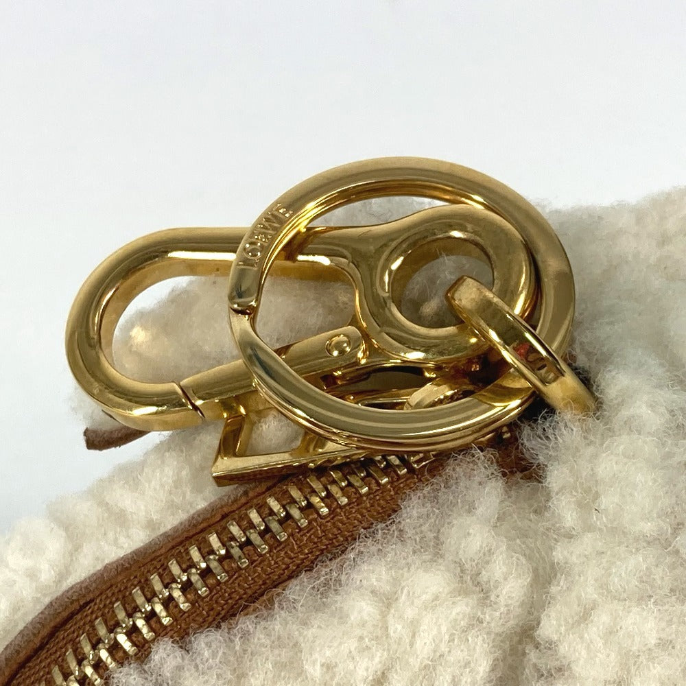 LOEWE Coin case Leather, Shearling Ivory Wallet Coin Pocket Rabbit rabbit