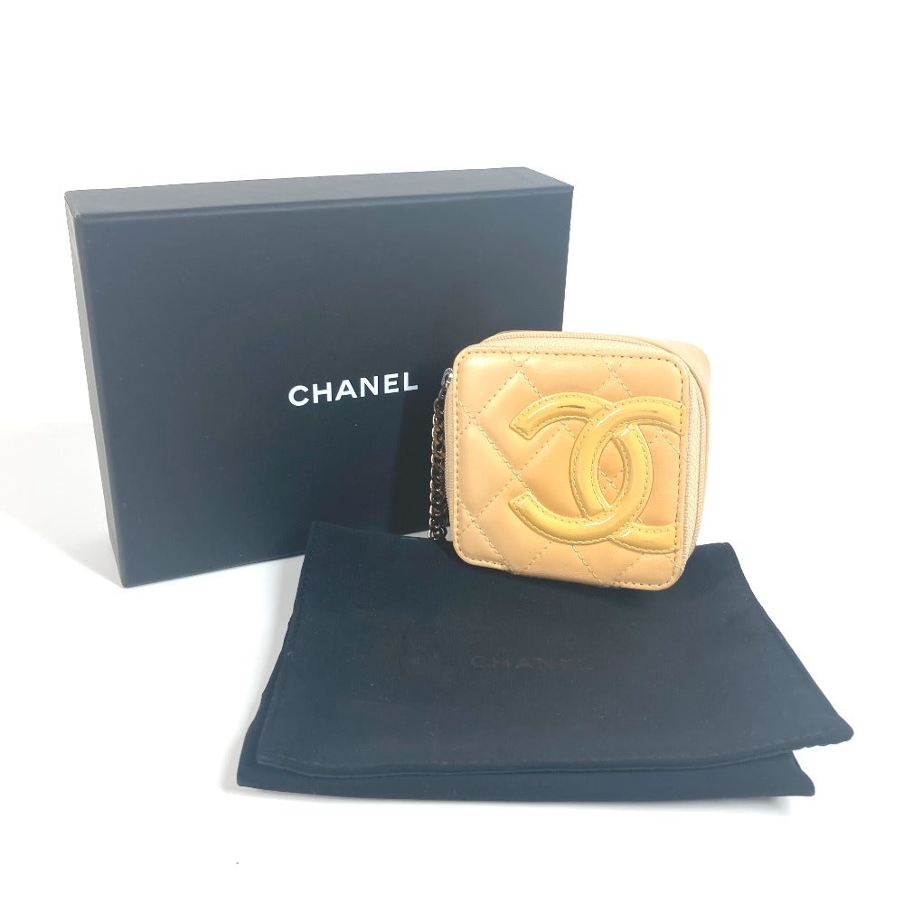 CHANEL Pouch leather beige Cambon line CC COCO Mark