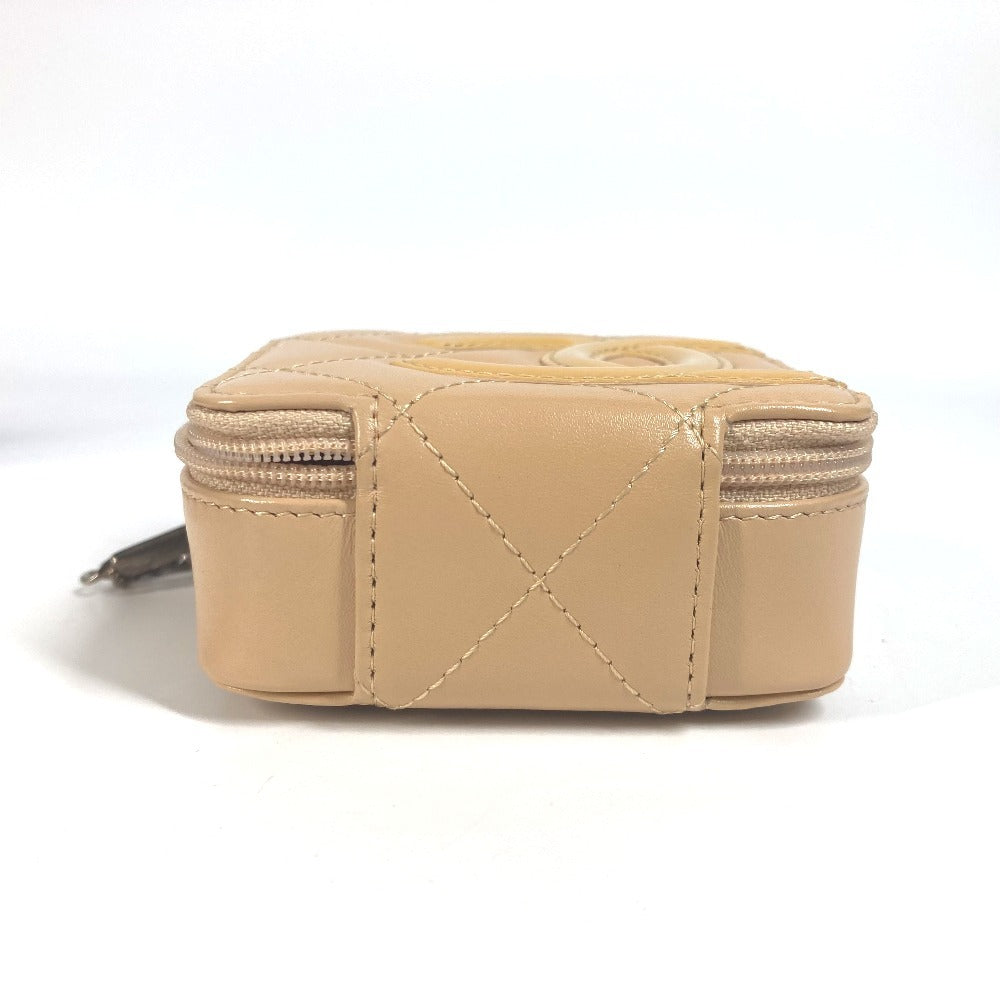 CHANEL Pouch leather beige Cambon line CC COCO Mark