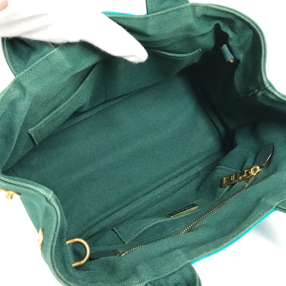 PRADA Handbag canvas green Canapa logo stripes
