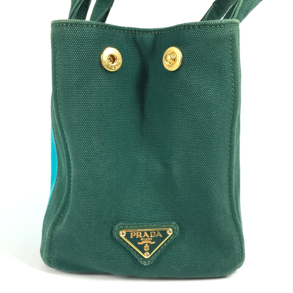 PRADA Handbag canvas green Canapa logo stripes