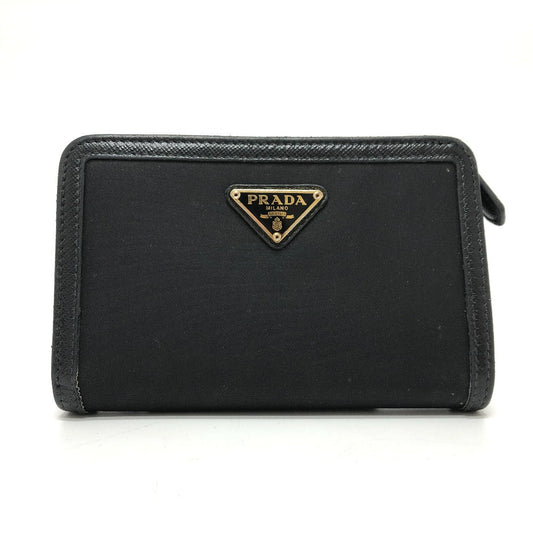 PRADA Folded wallet 1ML225 Nylon leather black triangle plate Women Used Authentic