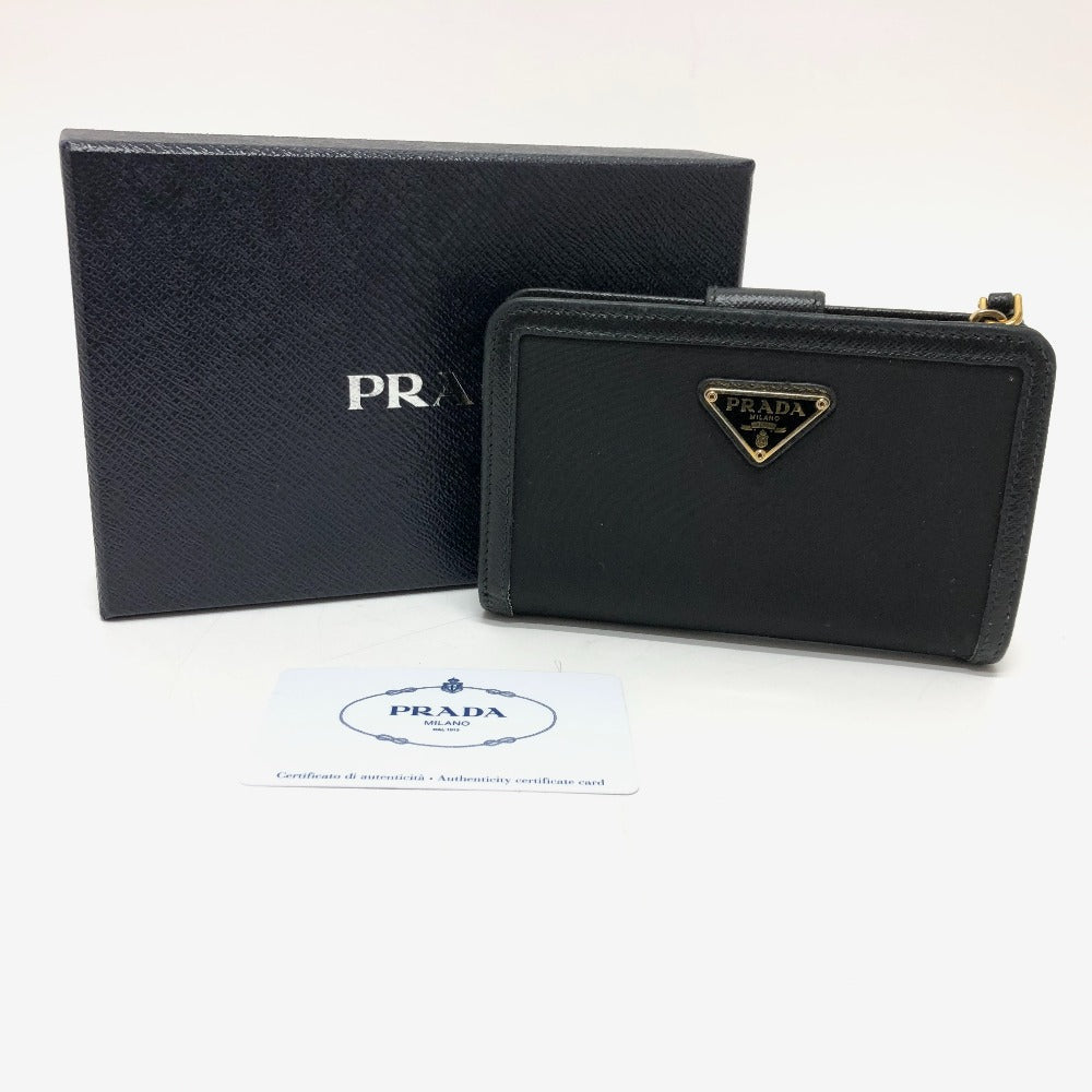 PRADA Folded wallet 1ML225 Nylon leather black triangle plate Women Used Authentic