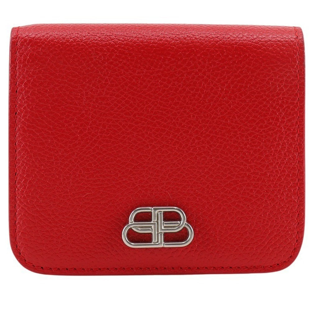BALENCIAGA Bifold Wallet 601474 leather Red BB logo Women Used Authentic
