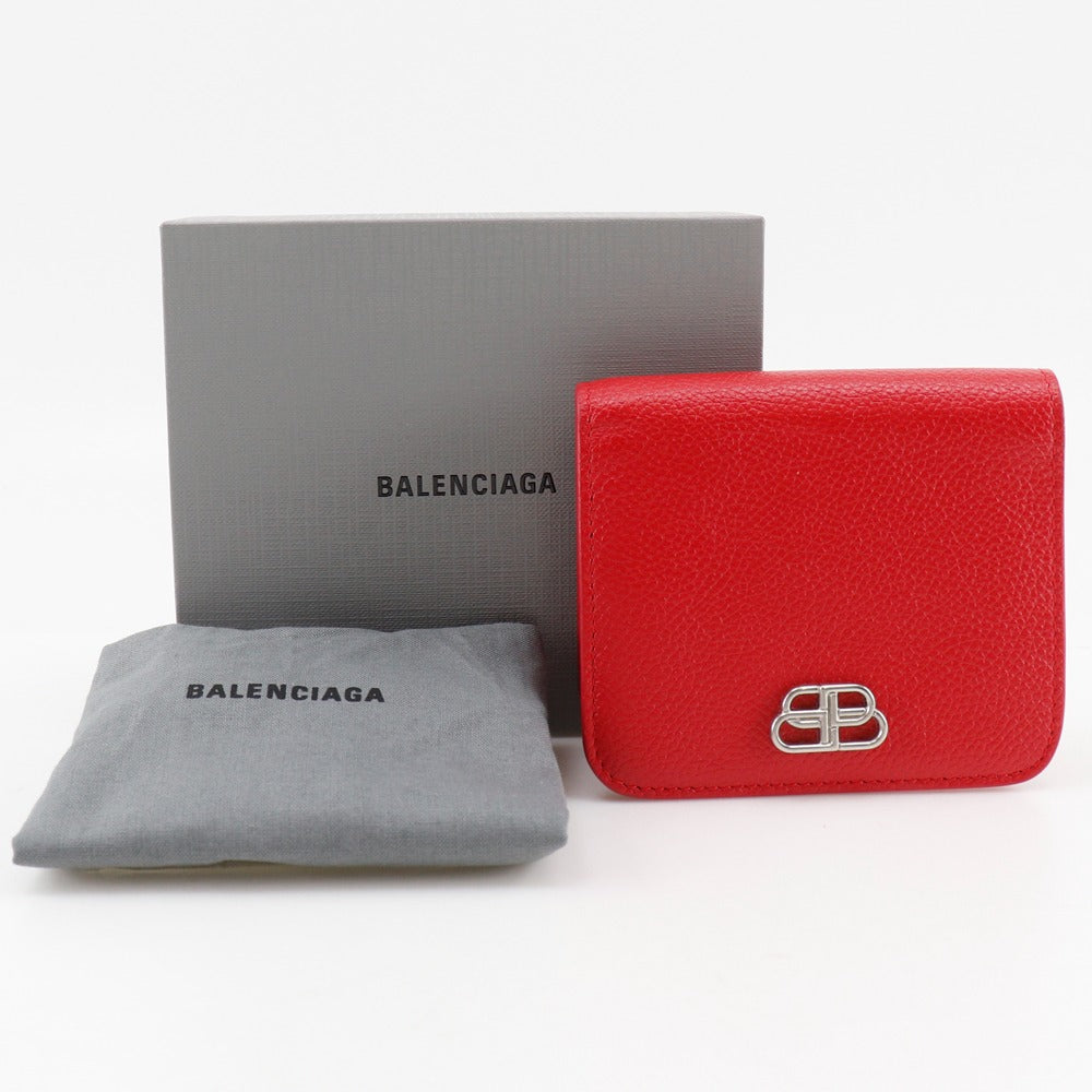 BALENCIAGA Bifold Wallet 601474 leather Red BB logo Women Used Authentic