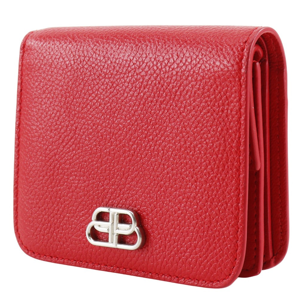 BALENCIAGA Bifold Wallet 601474 leather Red BB logo Women Used Authentic