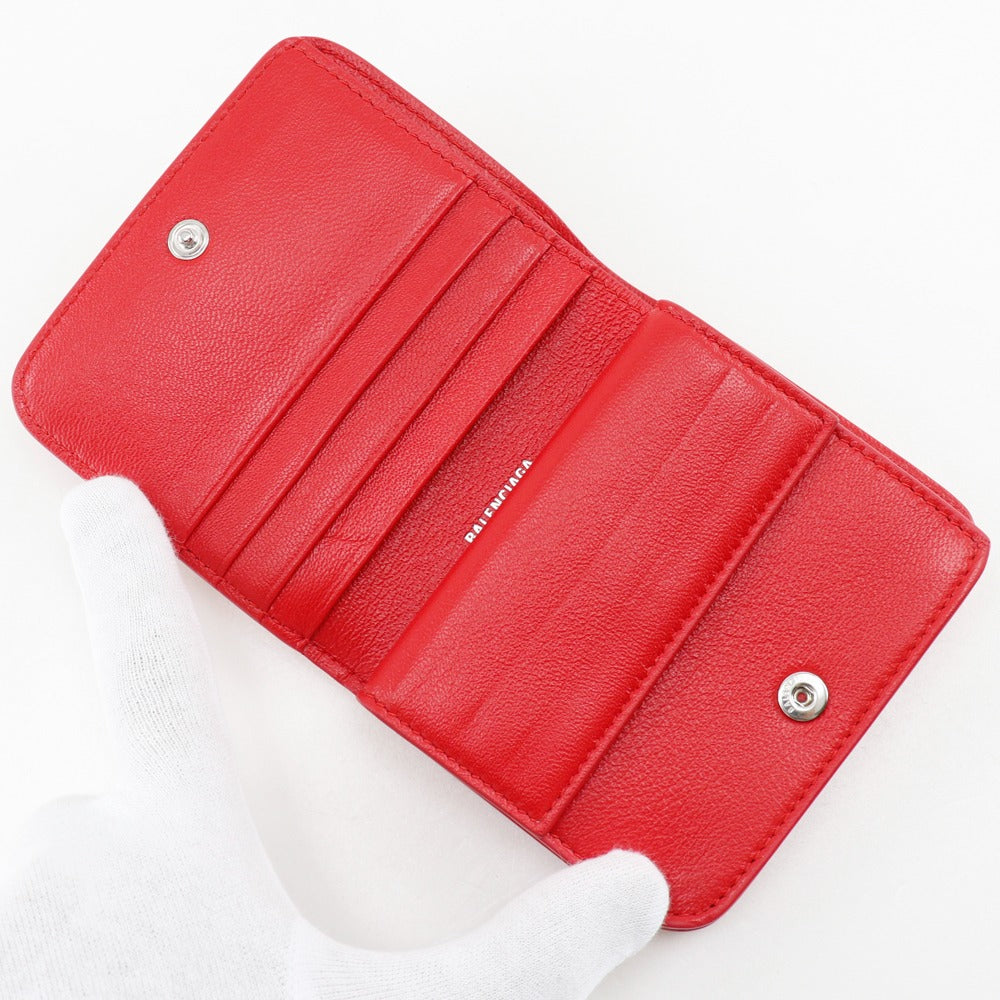 BALENCIAGA Bifold Wallet 601474 leather Red BB logo Women Used Authentic