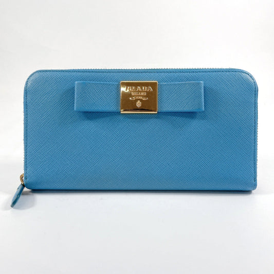 PRADA Long Wallet Purse Safiano leather blue ribbon
